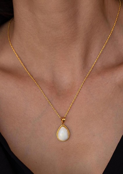 14 Ayar Altın Sedef Taşlı Kolye Damla Model fiyatları