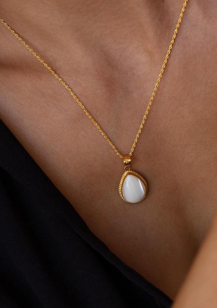 14 Ayar Altın Sedef Taşlı Kolye Damla Model modelleri