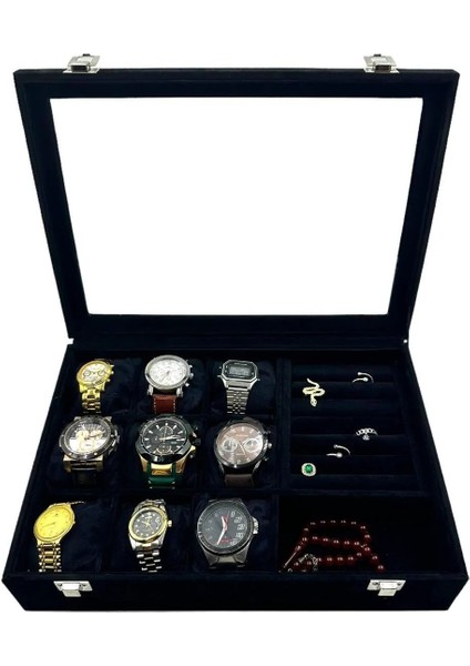 Richbox 9'lu Saat Çantası Kombin Bilezik Bileklik Yüzük Broş Kol Düğmesi Takı Saat Kutusu Alc. Siyah modelleri