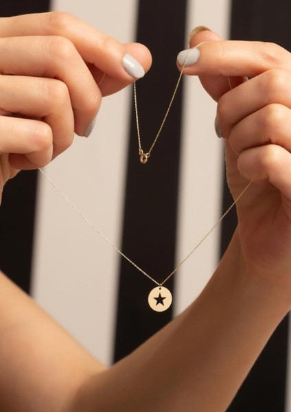 14 Ayar Altın Baskılı Yuvarlak Yıldız Kolye fiyatları