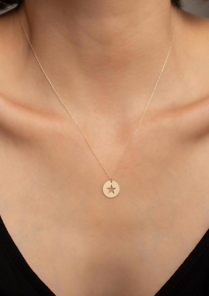 14 Ayar Altın Baskılı Yuvarlak Yıldız Kolye fırsatları