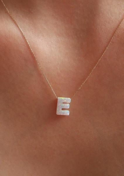 14 Ayar Altın Beyaz Opal Taşlı E Harf Zincir Kolye indirimleri