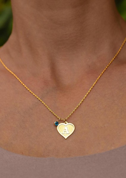 14 Ayar Altın Nostaljik Kalp A Harf Kolye