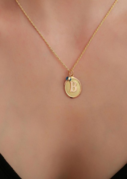 14 Ayar Altın Vintage Oval B Harf Kolye