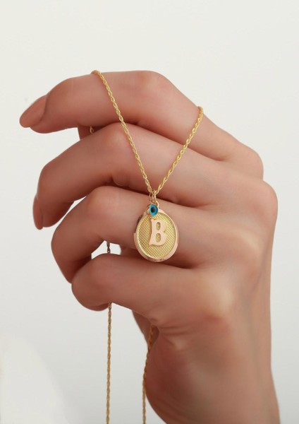 14 Ayar Altın Vintage Oval B Harf Kolye