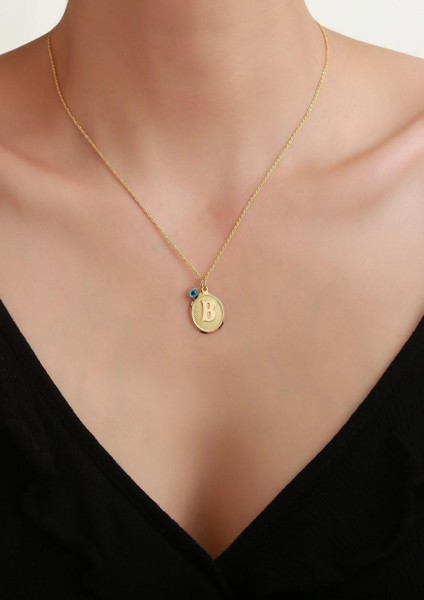 14 Ayar Altın Vintage Oval B Harf Kolye