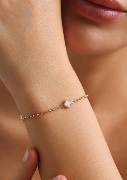 14 Ayar Altın Pembe Yonca Bileklik fiyatları