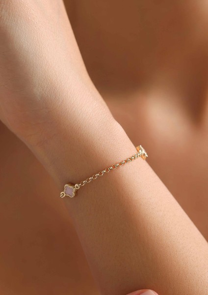 14 Ayar Altın Pembe Yonca Bileklik modelleri