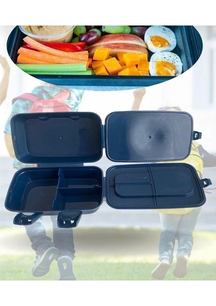 Uzay Kare Model Kaşıklı 4 Bölmeli 2 Katlı Beslenme Kutusu fiyatları