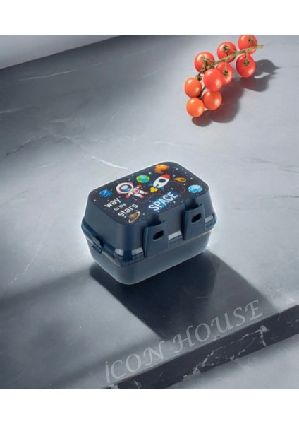 Uzay Kare Model Kaşıklı 4 Bölmeli 2 Katlı Beslenme Kutusu fırsatları