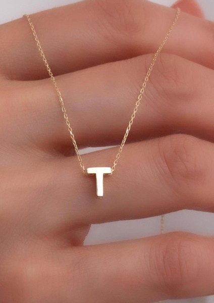 14 Ayar Altın T Harf Kolye