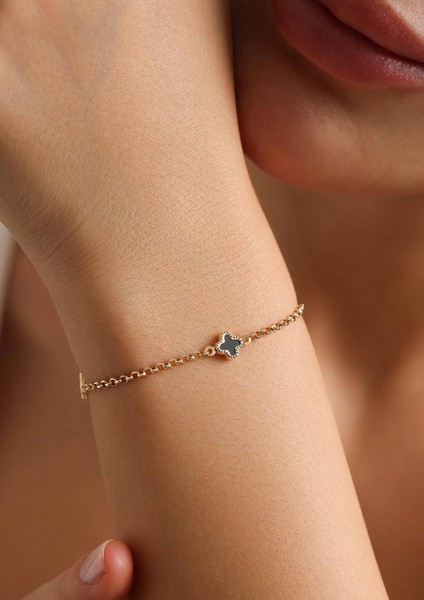 14 Ayar Altın Siyah Yonca Bilekik fiyatları