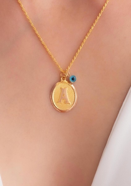 14 Ayar Altın Vintage Oval A Harf Kolye