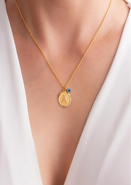 14 Ayar Altın Vintage Oval A Harf Kolye