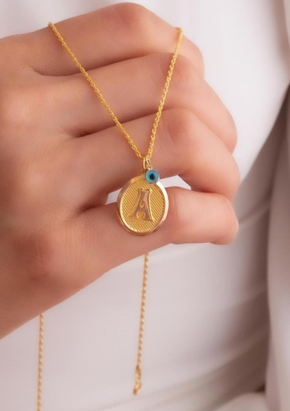 14 Ayar Altın Vintage Oval A Harf Kolye