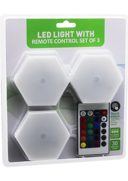 3pcs - Altıgen - Rgb Kumandalı - Pilli - Dokunmatik Lamba Seti 6 LED (4767) - CLR6962-6675