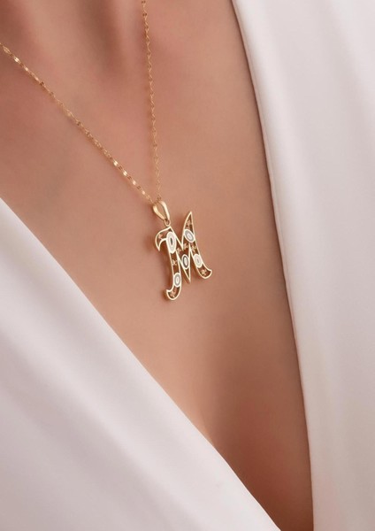 14 Ayar Altın M Harf Göz Kolye modelleri