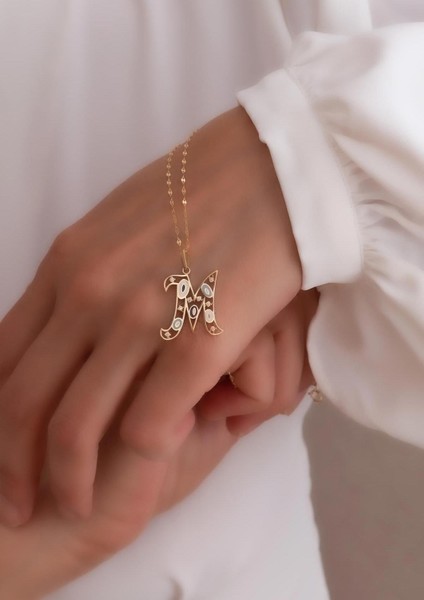 14 Ayar Altın M Harf Göz Kolye fırsatları