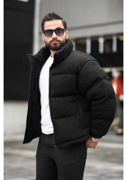 Erkek Dik Yaka Kışlık Örme Mont