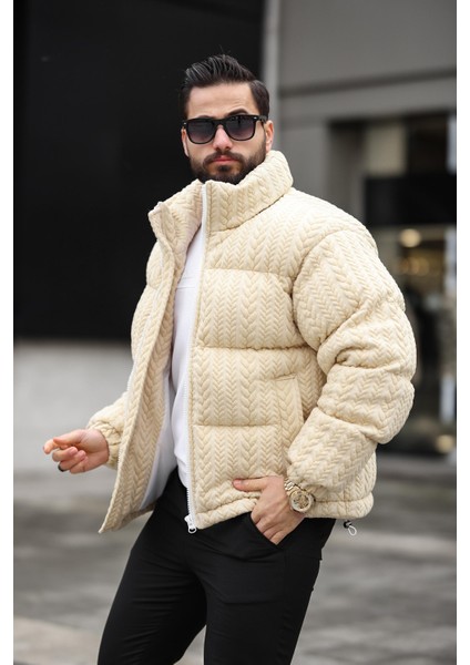 Erkek Dik Yaka Kışlık Örme Mont