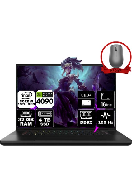 Blade 16 Intel Core I9-13950HX 32GB 4tb SSD RTX4090 Freedos 16'' UHD Taşınabilir Gaming Bilgisayar RZ-0483UEJ4-R3E1-B-A3 & Anzar Mouse