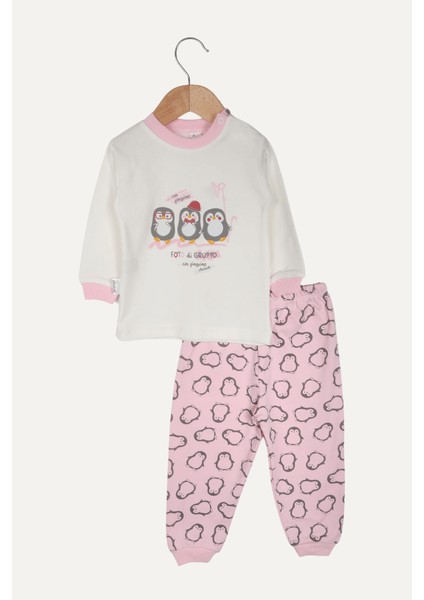 Üç Penguen Desenli Kız Bebek Ikili Pijama Takımı Pembe