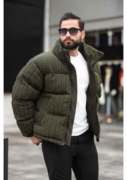 Erkek Dik Yaka Kışlık Örme Mont