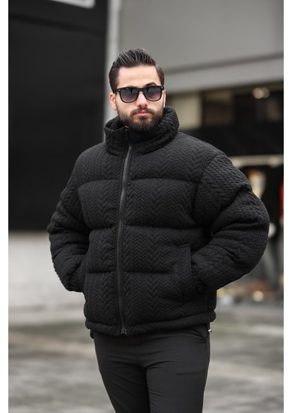 Erkek Dik Yaka Kışlık Örme Mont