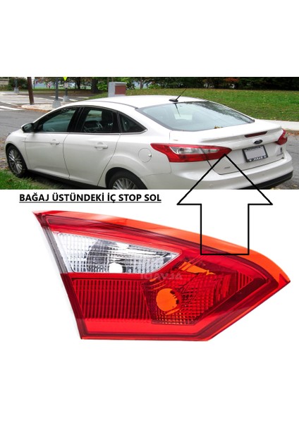 Ford Focus 2011-2014 Sedan Bağaj Üstündeki Iç Sol Stop (1 Kalite)