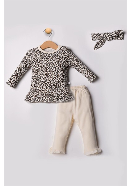 Agatha Kız Bebek Leopar Desenli 3'lü Takım