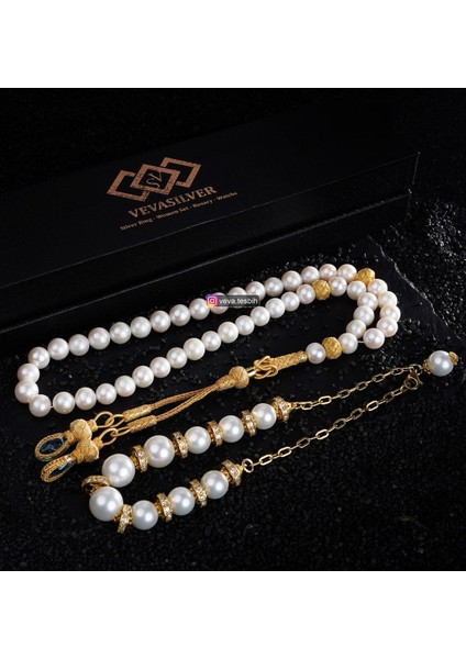 Doğal Inci Taşlı 925 Ayar Gümüş Püsküllü Tesbih Bileklik