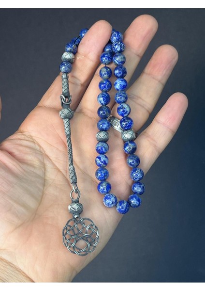 Lapis Lazuli Taşı 10 mm 1000 Karat Gümüş Püsküllü Tesbih