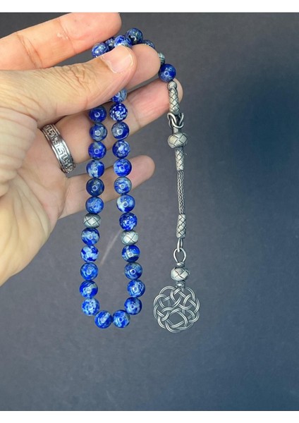 Lapis Lazuli Taşı 10 mm 1000 Karat Gümüş Püsküllü Tesbih
