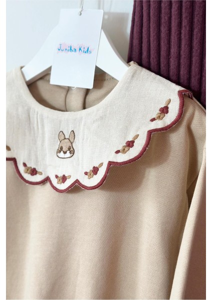 Luna Kız Bebek Bej Tavşan ve Çiçek Işlemeli Bebe Yaka Taytlı 2'li Takım fırsatları