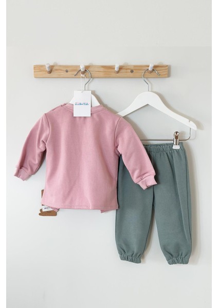 Aisha Kız Bebek Pembe Ayıcık Baskılı Fırfır Detaylı Sweatshirt 2'li Takım fiyatları