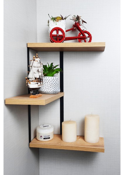 Metal Ahşap Mutfak Köşe Rafı Tezgah Üstü Düzenleyici Oda Kitaplık Banyo Mutfak Rafı Baharatlık