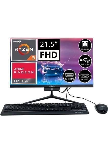 Aıdata 21.5" AIO-R3200-825600X Ryzen 3 3200G 8gb Ram- 240GB M2 Nvme O/b UHD Fdos