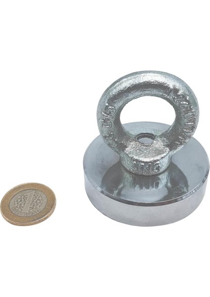 Güçlü Deniz Mıknatısı - Fishing Magnet - Neodyum Daimi Çelik Mıknatıs - Halkalı Pot Mıknatıs - Nikel Kaplı - Paslanmaz - Kararma Yapmaz - Tuzlu Suya Dayanıklı (Ø60 mm (100 Kg))