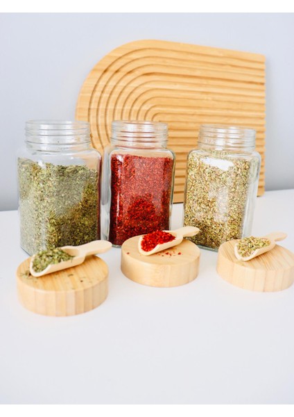 3 Adet 450ML Bambu Kapaklı Baharat Kavanozu Bambu Baharatlık Bambu Cam Kavanoz Ölçü Kaşığı