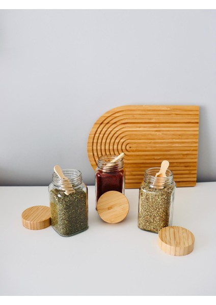 3 Adet 450ML Bambu Kapaklı Baharat Kavanozu Bambu Baharatlık Bambu Cam Kavanoz Ölçü Kaşığı