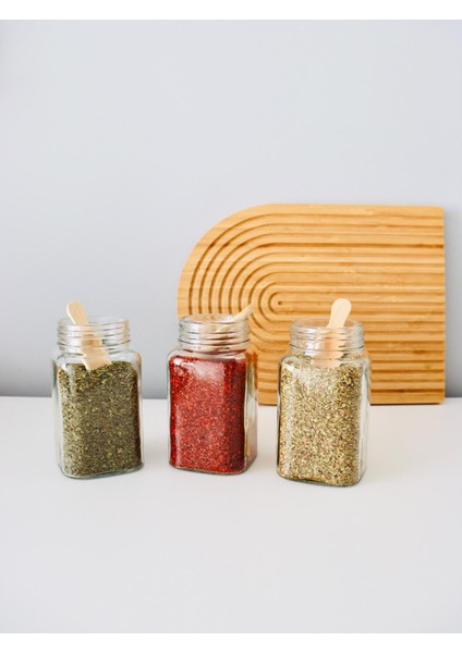 3 Adet 450ML Bambu Kapaklı Baharat Kavanozu Bambu Baharatlık Bambu Cam Kavanoz Ölçü Kaşığı