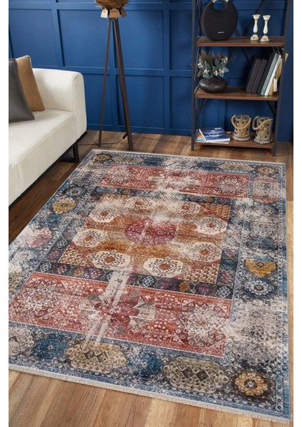 7/24 Bohem Tarzı 80 x 300 Toz Barındırmaz Viskon Yolluk Halı 0130-MAVİ fiyatları