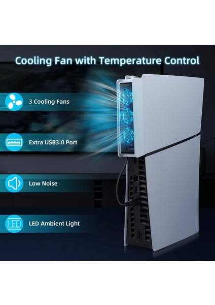 Ps5 Slim Ice Smart Cooling Fan Soğutucu Temperature Control For Playstation 5 Slim Console - White