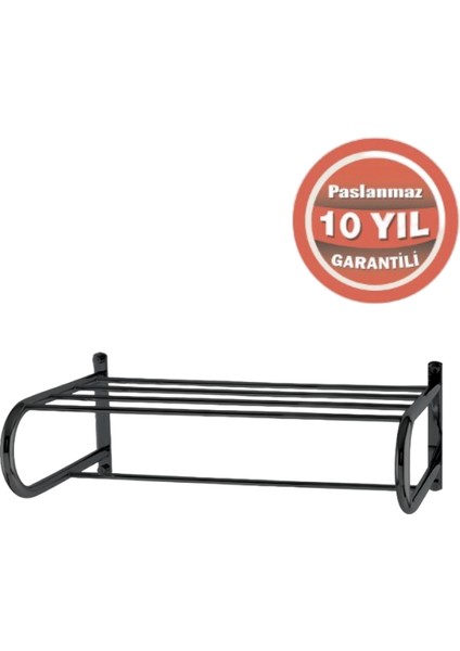 Paslanmaz Pirinç Mercan Lamalı Raf Havluluk 50CM Mat Siyah