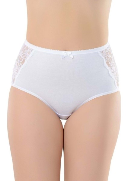 4 Lü Paket Modal Yüksek Bel Dantelli Bayan Koton Külot 0121 Beyaz