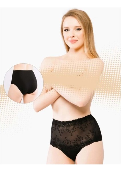 3037 Önü Dantel Yüksek Bel Bato Külot Siyah 12'li Paket Lace And Luxe