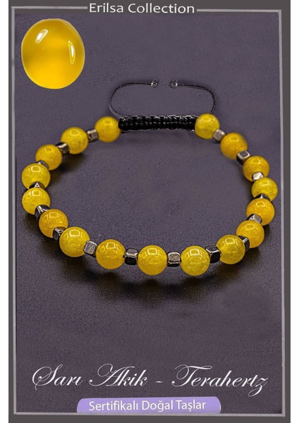 Sertifikalı Aaa+ Kalite Gerçek Terahertz - Sarı Akik Taşı Bileklik