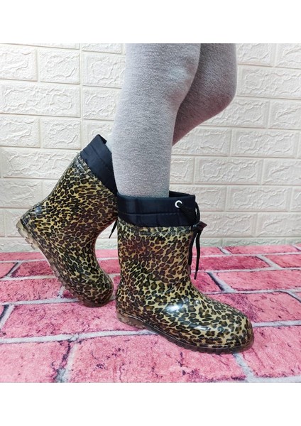 Leopar Desenli Içi Kürklü Kız Çocuk Kar Yağmur Çizmesi