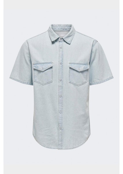 Onsbane 9181 Gua Dnm Ss Shırt Erkek Mavi Denim Gömlek - 22029181