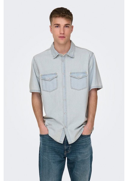 Onsbane 9181 Gua Dnm Ss Shırt Erkek Mavi Denim Gömlek - 22029181 modelleri